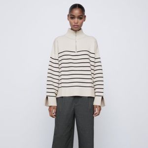 Zara boxy striped half zip sweater